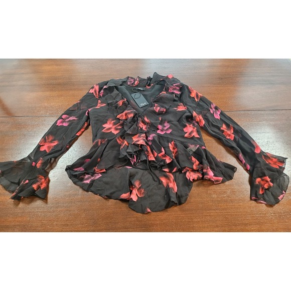 RAILS Nicoletta Ruffle-Sleeve Black Red Top Women's Size Small NWT MFRP $228 - Picture 5 of 11